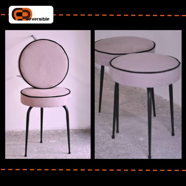 tabouret vintage rose poudré - tissu froca (3)