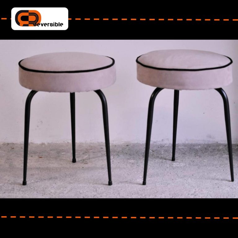 tabouret vintage rose poudré - tissu froca
